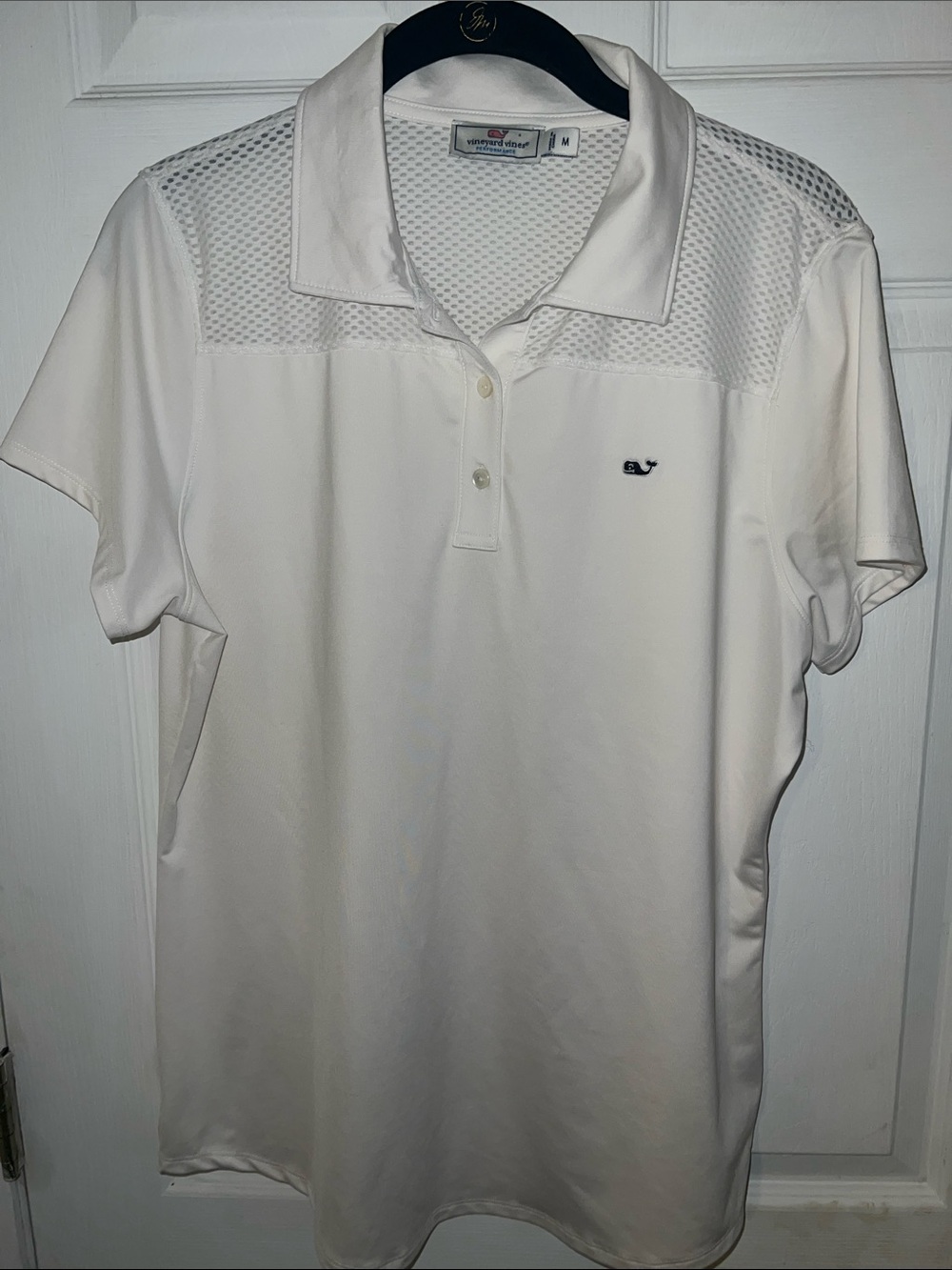 Vineyard Vines White Mesh-Yoke Performance Polo M